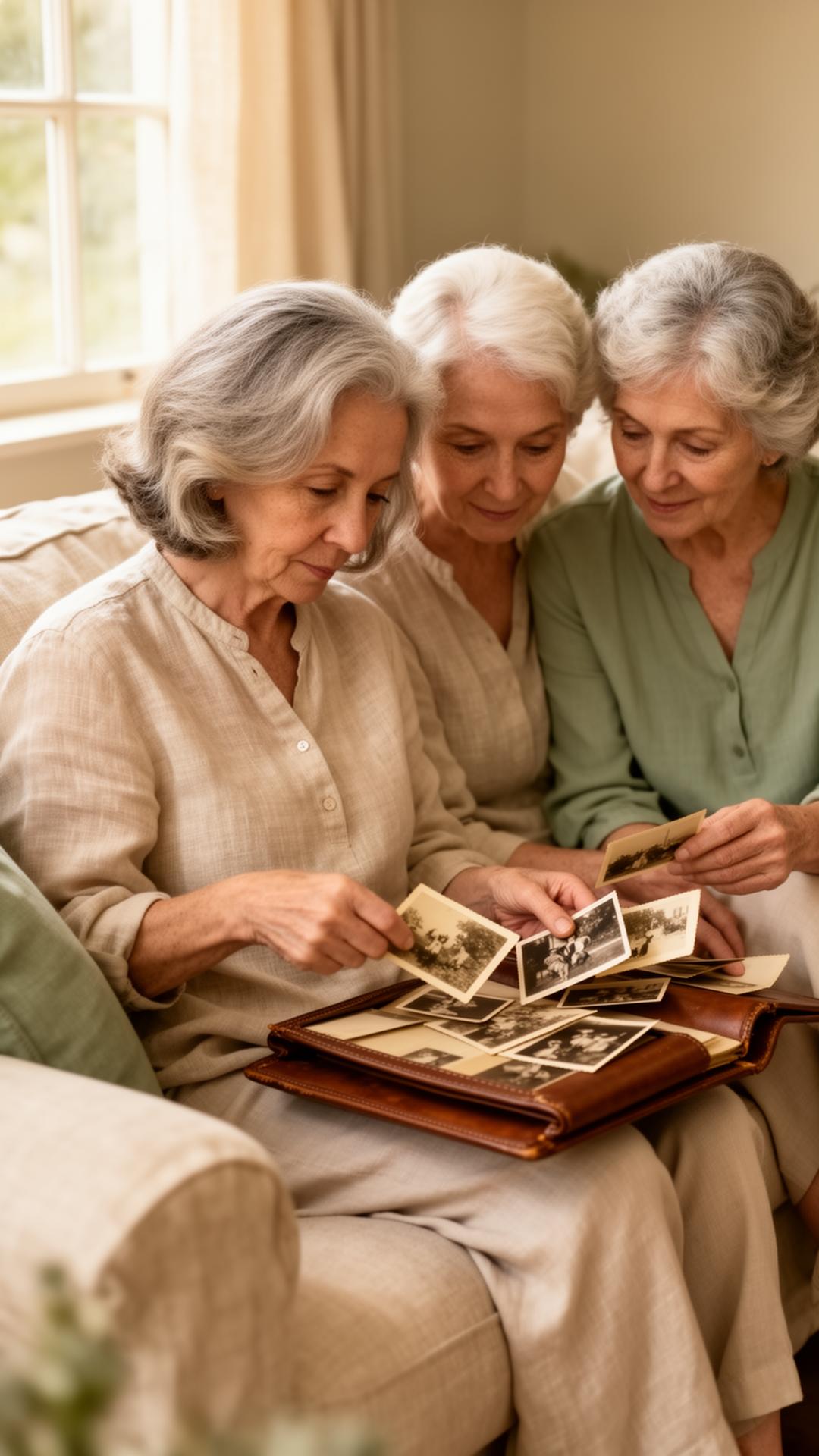 A family looking through old photographs together